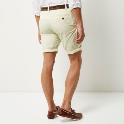 Light yellow belted Oxford shorts